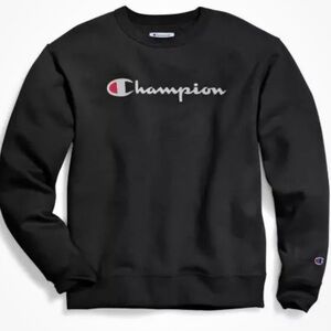 Champion fleece graphic crew neck sweater unisex black logo long sleeve size L